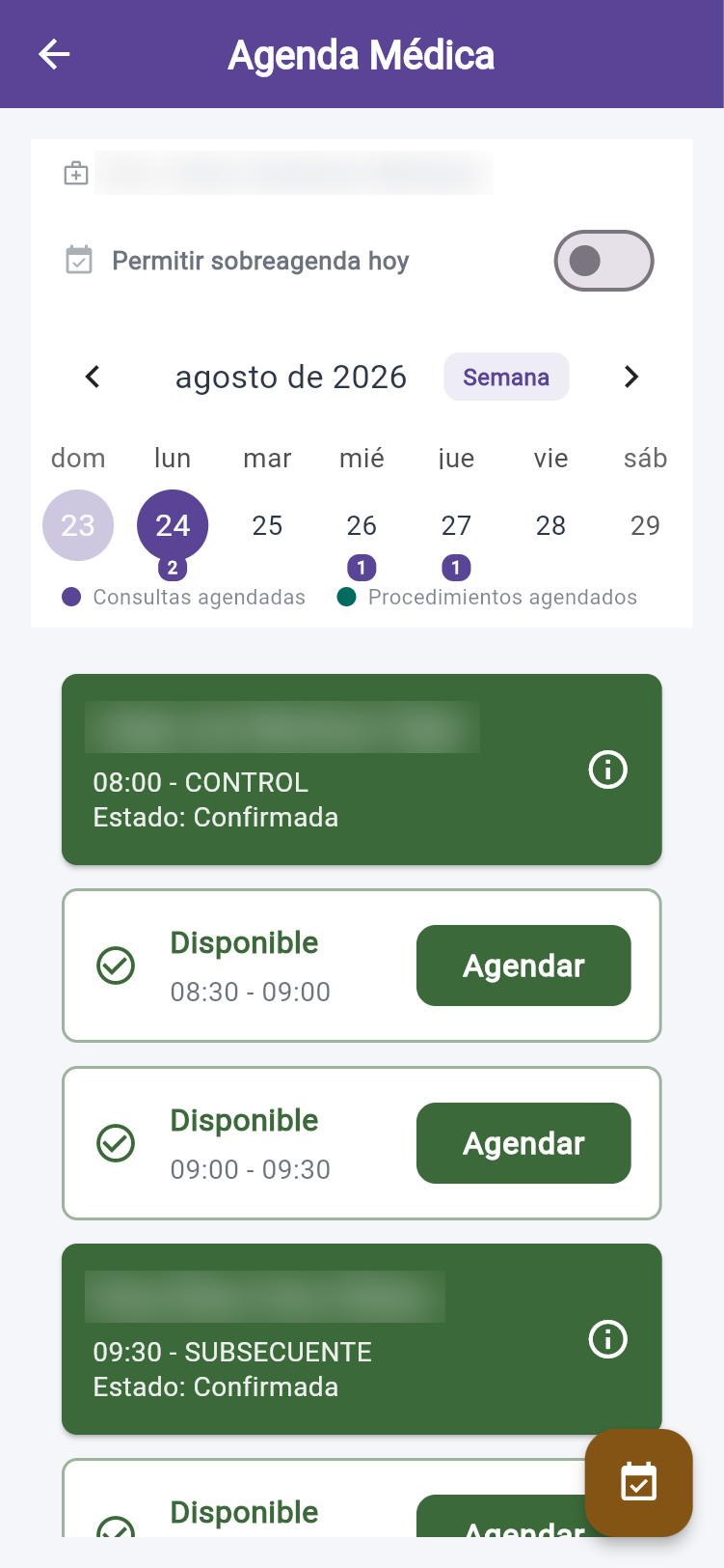 Agenda del día con dos citas confirmadas