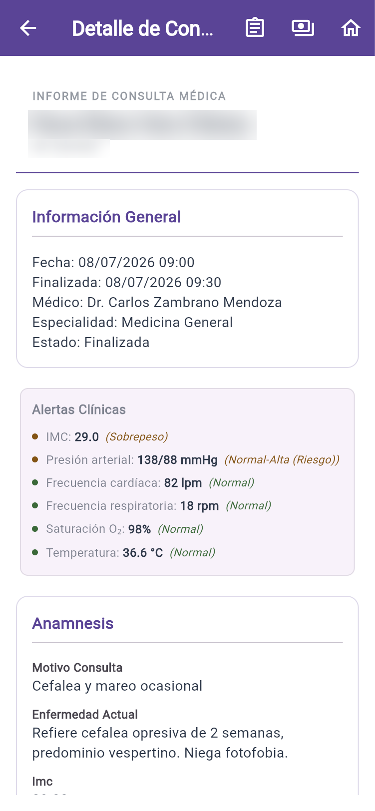 Consulta con alertas clínicas