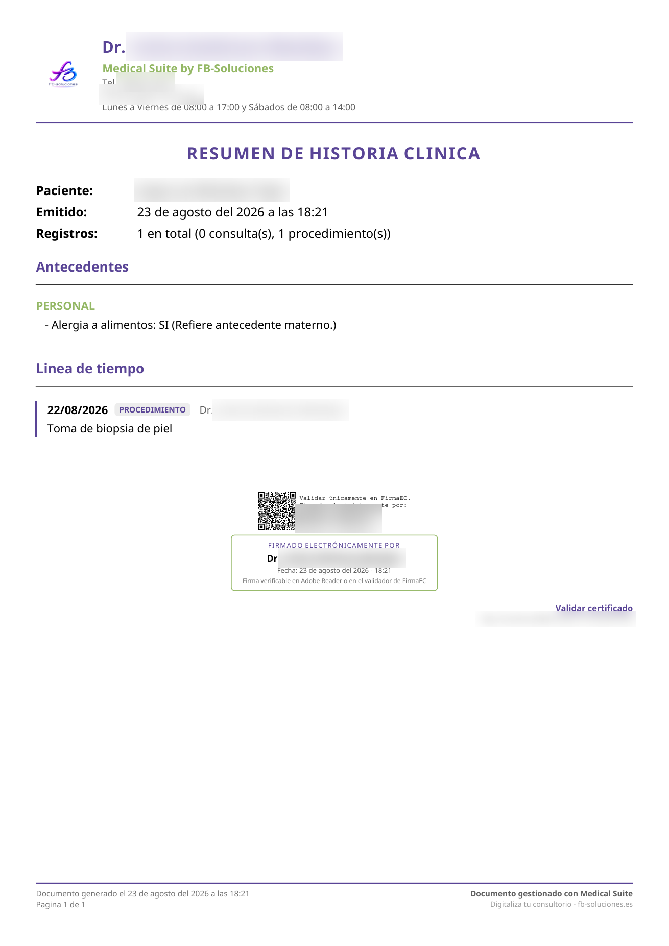 Resumen de historia clínica firmado electrónicamente