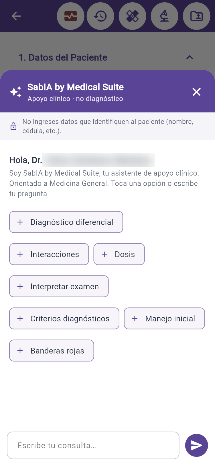 SabIA, el asistente de apoyo clínico, abierto durante la consulta