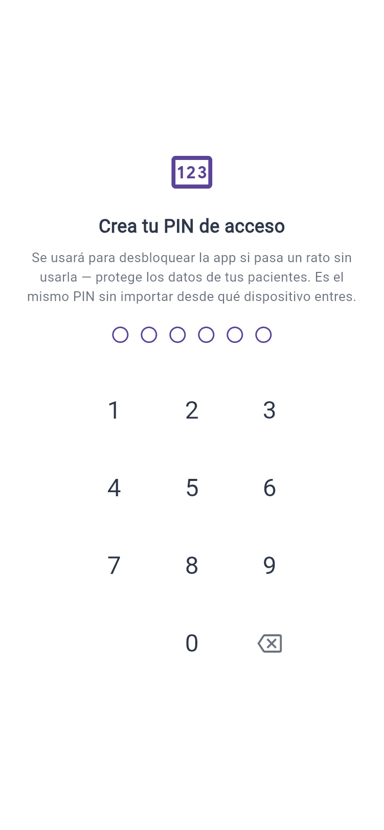 Creación del PIN de acceso