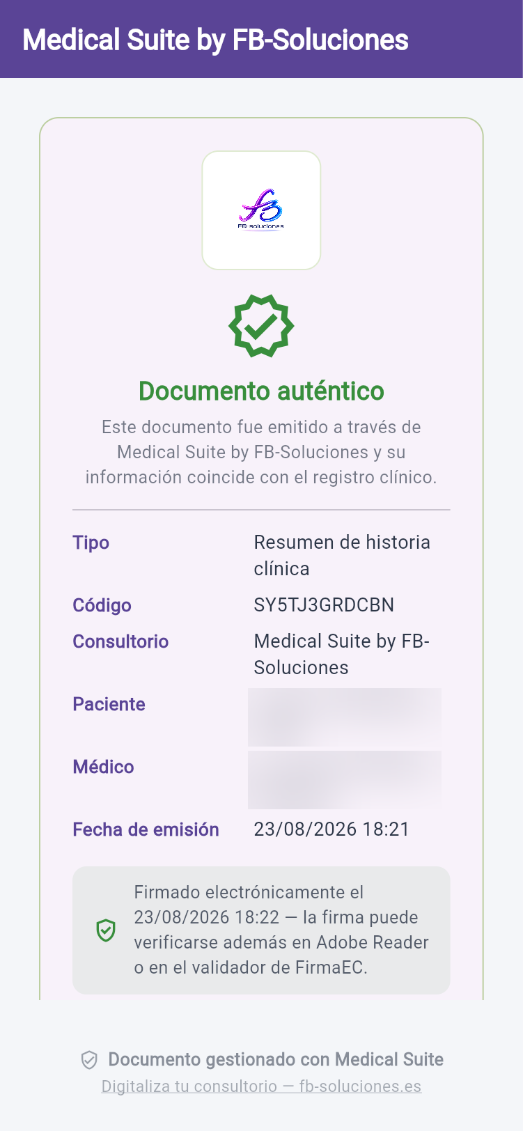 Validación pública de un documento emitido